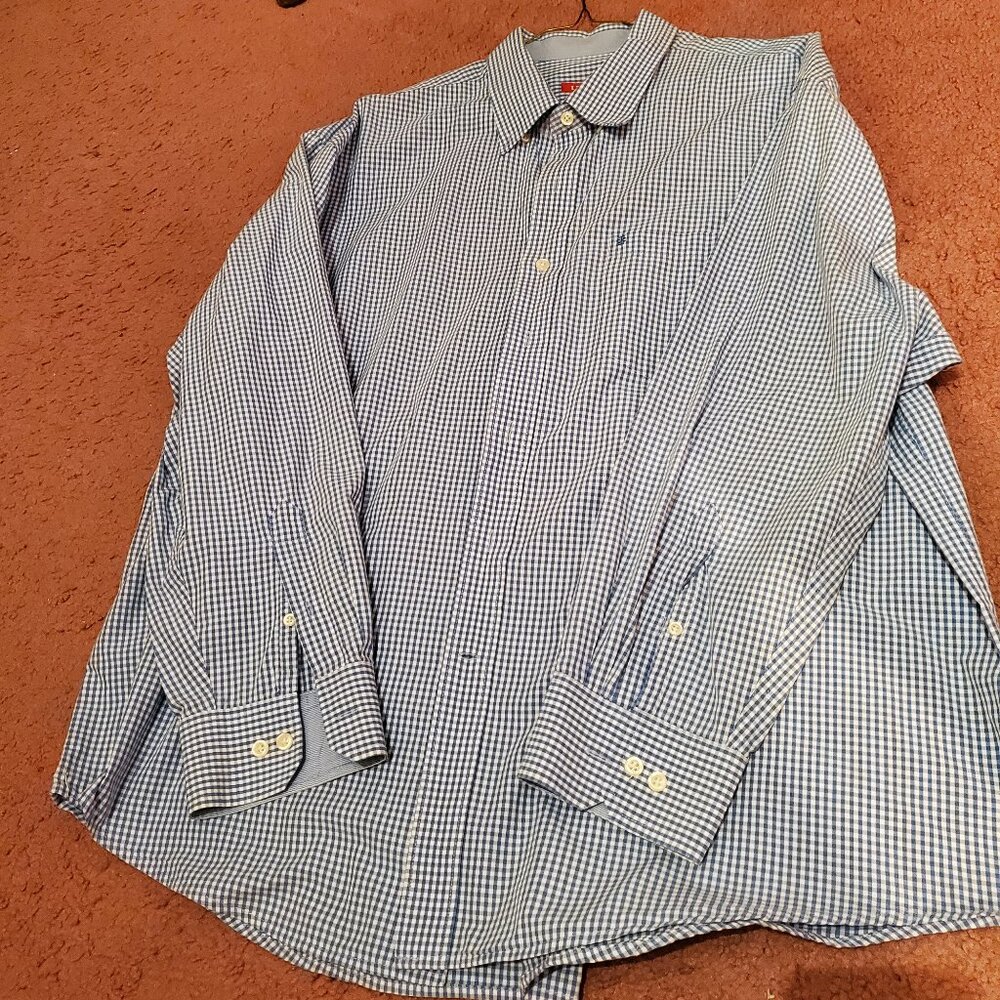 MEN'S BLUE/WHITE PLAID DRESS SHIRT, XXL/T